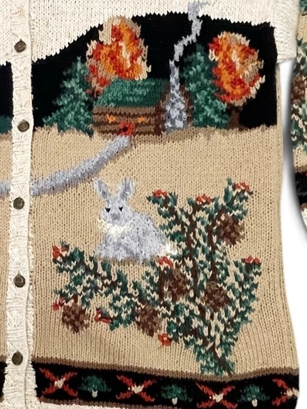 Vintage Northern Isles Hand Knit Cardigan 2X Woodland Deer Owl Novelty Sweater - Picture 9 of 16